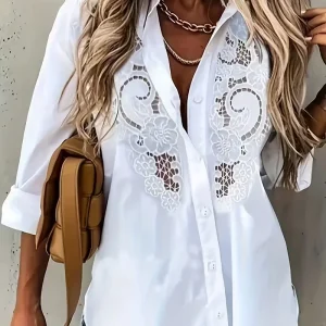 Elegant Embroidery Hollow-out Blouse