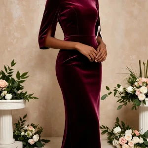 Elegant Burgundy Velvet Midi Dress